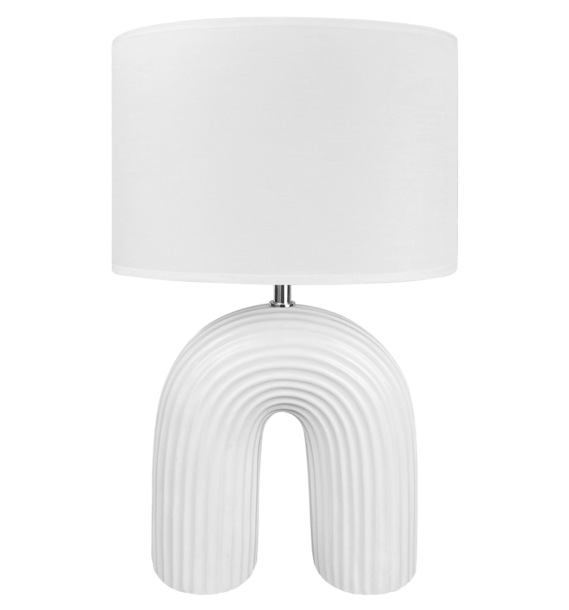 Lampada Moderna Da Comodino Tavola Forma Arcobaleno Grande 50 Cm Certificata RoHS In Ceramica Con Paralume 45W Scrivania Tavolo Abat Jour Bianco