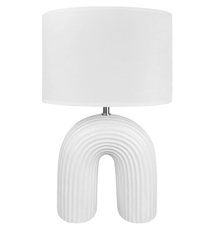 Lampada Moderna Da Comodino Tavola Forma Arcobaleno Grande 50 Cm Certificata RoHS In Ceramica Con Paralume 45W Scrivania Tavolo Abat Jour Bianco