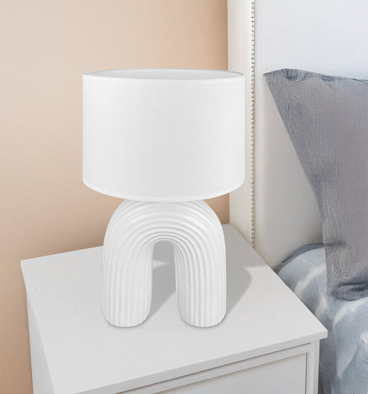 Lampada Moderna Da Comodino Tavola Forma Arcobaleno Grande 50 Cm Certificata RoHS In Ceramica Con Paralume 45W Scrivania Tavolo Abat Jour Bianco