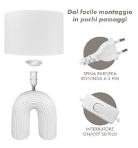 Lampada Moderna Da Comodino Tavola Forma Arcobaleno Grande 50 Cm Certificata RoHS In Ceramica Con Paralume 45W Scrivania Tavolo Abat Jour Bianco