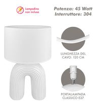 Lampada Moderna Da Comodino Tavola Forma Arcobaleno Grande 50 Cm Certificata RoHS In Ceramica Con Paralume 45W Scrivania Tavolo Abat Jour Bianco