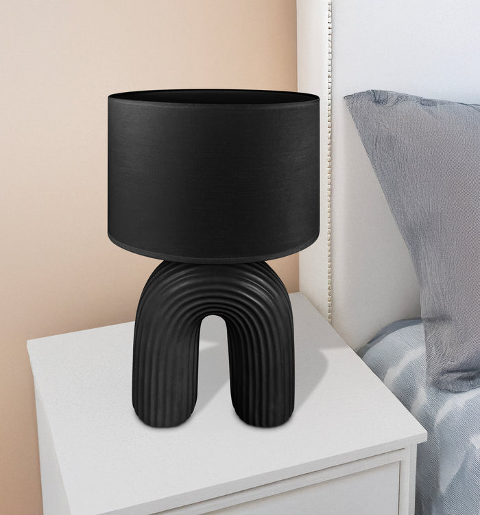 Lampada Moderna Da Comodino Tavola Forma Arcobaleno Grande 50 Cm Certificata RoHS In Ceramica Con Paralume 45W Scrivania Tavolo Abat Jour Nero