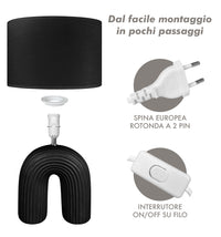 Lampada Moderna Da Comodino Tavola Forma Arcobaleno Grande 50 Cm Certificata RoHS In Ceramica Con Paralume 45W Scrivania Tavolo Abat Jour Nero
