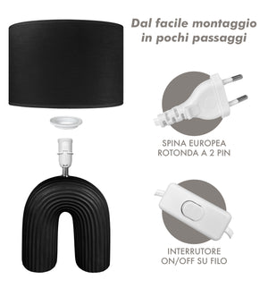 Lampada Moderna Da Comodino Tavola Forma Arcobaleno Grande 50 Cm Certificata RoHS In Ceramica Con Paralume 45W Scrivania Tavolo Abat Jour Nero