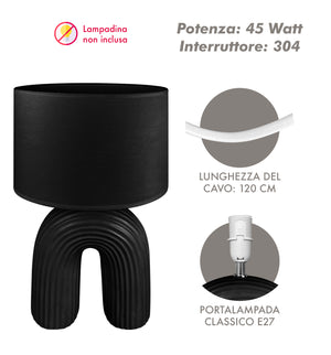 Lampada Moderna Da Comodino Tavola Forma Arcobaleno Grande 50 Cm Certificata RoHS In Ceramica Con Paralume 45W Scrivania Tavolo Abat Jour Nero