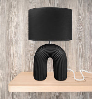 Lampada Moderna Da Comodino Tavola Forma Arcobaleno Grande 50 Cm Certificata RoHS In Ceramica Con Paralume 45W Scrivania Tavolo Abat Jour Nero