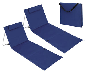 Coppia Materassino Da Spiaggia 2 Pezzi Pieghevole Leggero Portatile Tappetino Spiaggia Regolabile Con Schienale Reclinabile Tasca PortaOggetti Lettino Mare Campeggio  - BluTintaUnita