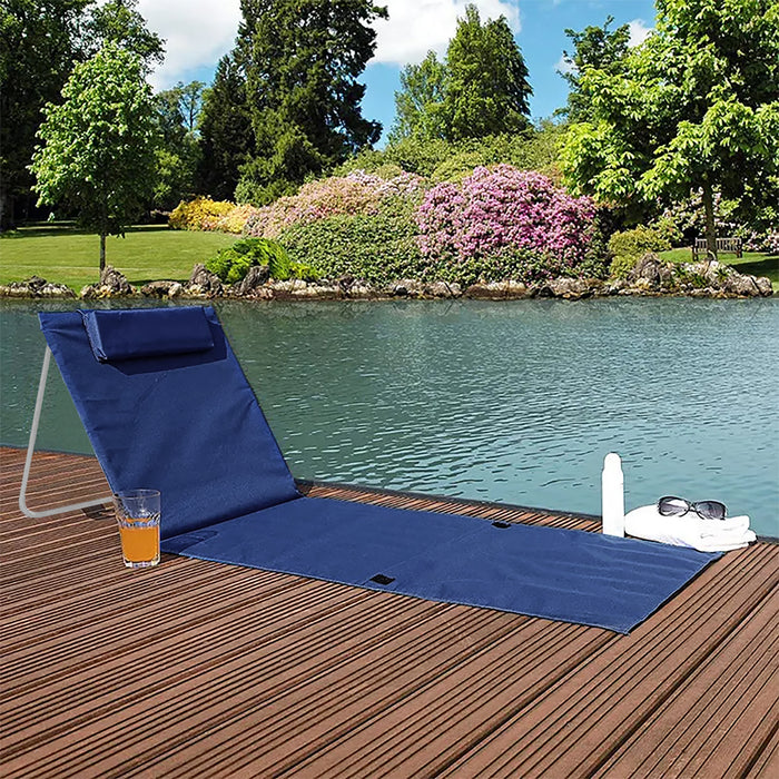 Coppia Materassino Da Spiaggia 2 Pezzi Pieghevole Leggero Portatile Tappetino Spiaggia Regolabile Con Schienale Reclinabile Tasca PortaOggetti Lettino Mare Campeggio  - BluTintaUnita