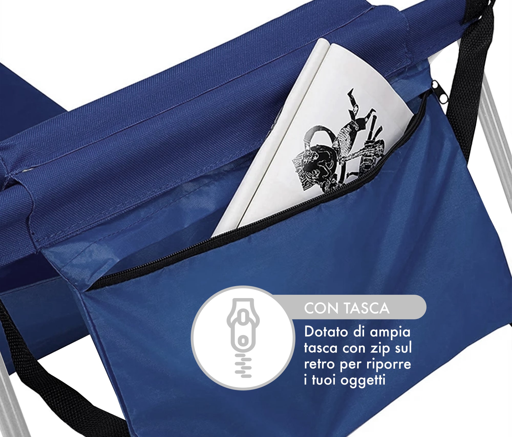 Coppia Materassino Da Spiaggia 2 Pezzi Pieghevole Leggero Portatile Tappetino Spiaggia Regolabile Con Schienale Reclinabile Tasca PortaOggetti Lettino Mare Campeggio  - BluTintaUnita