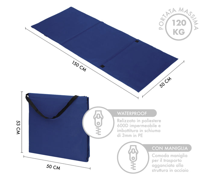 Coppia Materassino Da Spiaggia 2 Pezzi Pieghevole Leggero Portatile Tappetino Spiaggia Regolabile Con Schienale Reclinabile Tasca PortaOggetti Lettino Mare Campeggio  - BluTintaUnita