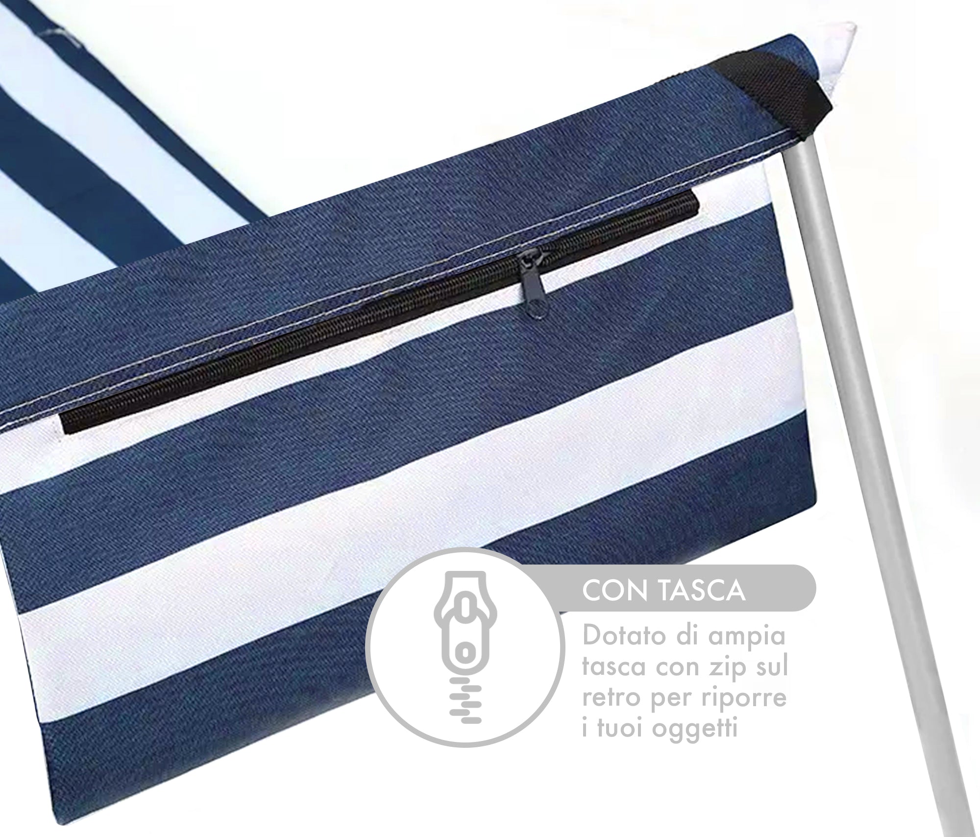 Coppia Materassino Da Spiaggia 2 Pezzi Pieghevole Leggero Portatile Tappetino Spiaggia Regolabile Con Schienale Reclinabile Tasca PortaOggetti Lettino Mare Campeggio  - RigheBiancoBlu