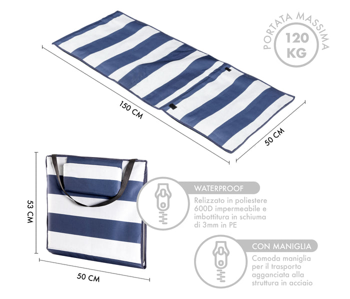 Coppia Materassino Da Spiaggia 2 Pezzi Pieghevole Leggero Portatile Tappetino Spiaggia Regolabile Con Schienale Reclinabile Tasca PortaOggetti Lettino Mare Campeggio  - RigheBiancoBlu