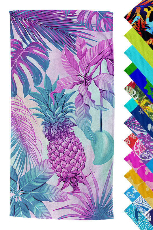 Telo Mare Asciugamano Da Spiaggia Misura Grande 100x180 Cm Assorbente In Morbida Microfibra Leggero Stampe Moderne Sabbia Lettino Vacanze Piscina Ananas