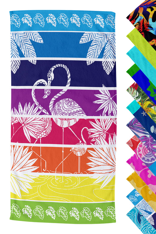 Telo Mare Asciugamano Da Spiaggia Misura Grande 100x180 Cm Assorbente In Morbida Microfibra Leggero Stampe Moderne Sabbia Lettino Vacanze Piscina Fenicotteri