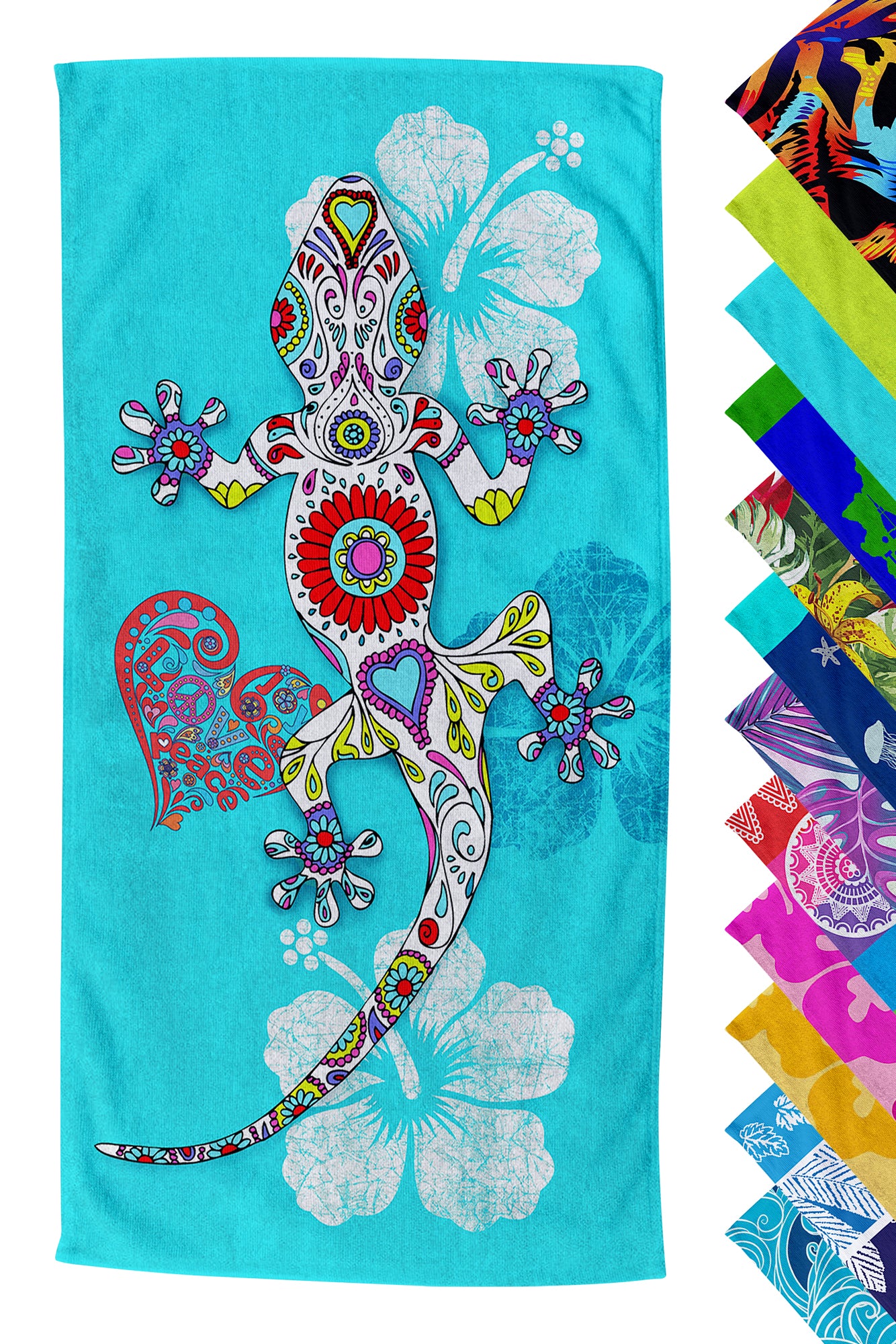 Telo Mare Asciugamano Da Spiaggia Misura Grande 100x180 Cm Assorbente In Morbida Microfibra Leggero Stampe Moderne Sabbia Lettino Vacanze Piscina Geco Azzurro