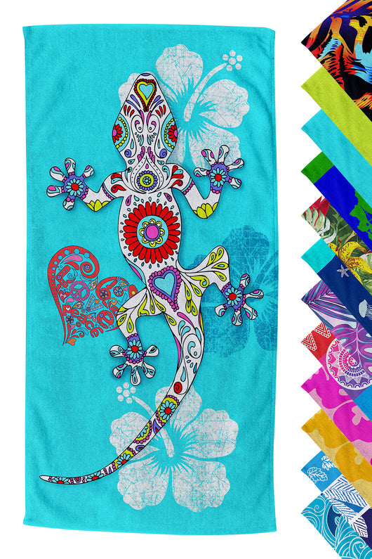 Telo Mare Asciugamano Da Spiaggia Misura Grande 100x180 Cm Assorbente In Morbida Microfibra Leggero Stampe Moderne Sabbia Lettino Vacanze Piscina Geco Azzurro