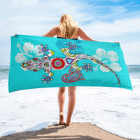 Telo Mare Asciugamano Da Spiaggia Misura Grande 100x180 Cm Assorbente In Morbida Microfibra Leggero Stampe Moderne Sabbia Lettino Vacanze Piscina Geco Azzurro