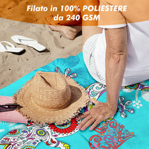 Telo Mare Asciugamano Da Spiaggia Misura Grande 100x180 Cm Assorbente In Morbida Microfibra Leggero Stampe Moderne Sabbia Lettino Vacanze Piscina Geco Azzurro