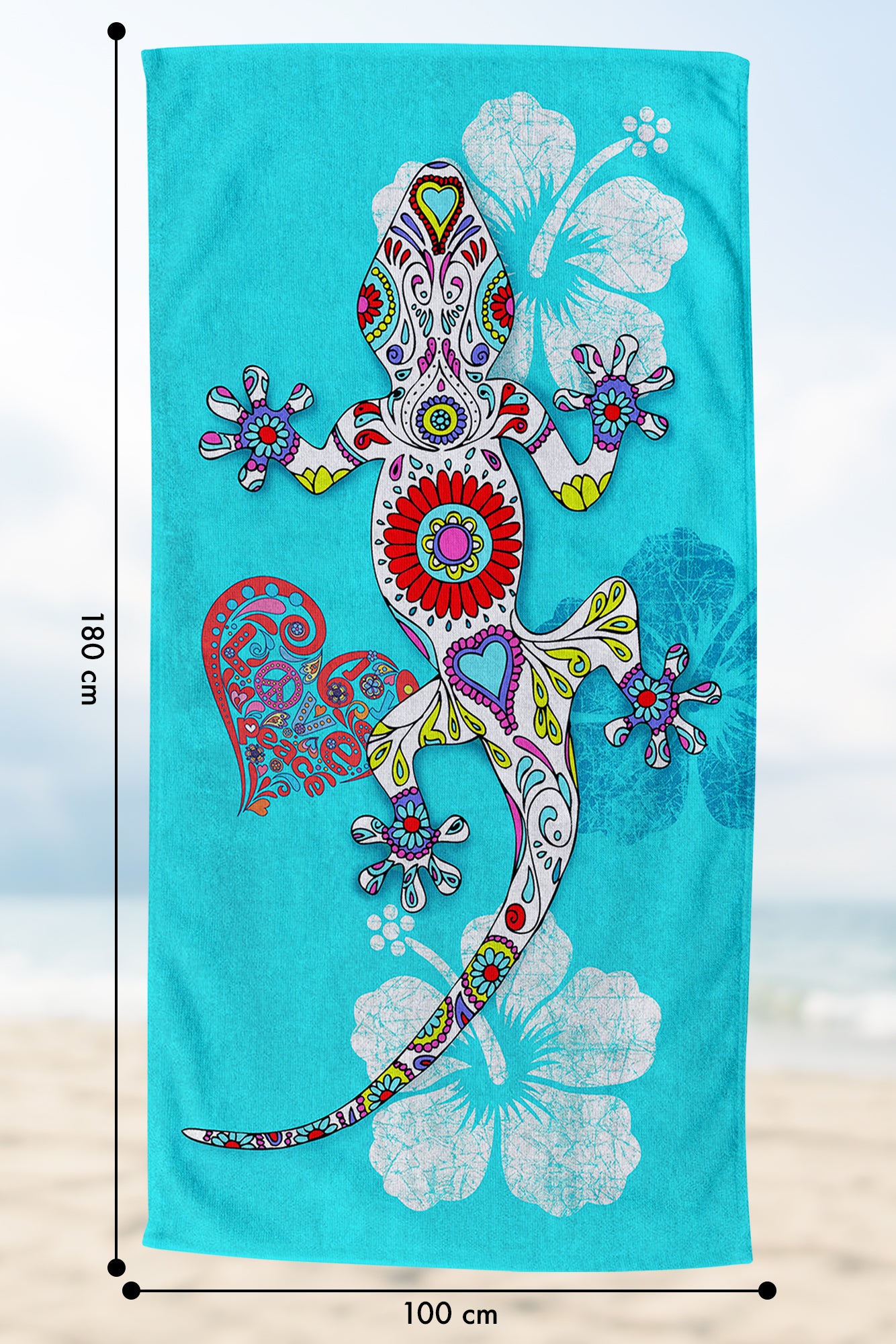 Telo Mare Asciugamano Da Spiaggia Misura Grande 100x180 Cm Assorbente In Morbida Microfibra Leggero Stampe Moderne Sabbia Lettino Vacanze Piscina Geco Azzurro