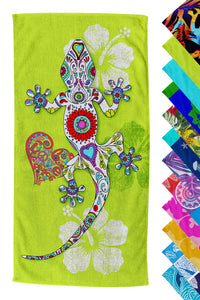 Telo Mare Asciugamano Da Spiaggia Misura Grande 100x180 Cm Assorbente In Morbida Microfibra Leggero Stampe Moderne Sabbia Lettino Vacanze Piscina Geco Verde