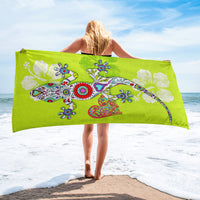 Telo Mare Asciugamano Da Spiaggia Misura Grande 100x180 Cm Assorbente In Morbida Microfibra Leggero Stampe Moderne Sabbia Lettino Vacanze Piscina Geco Verde