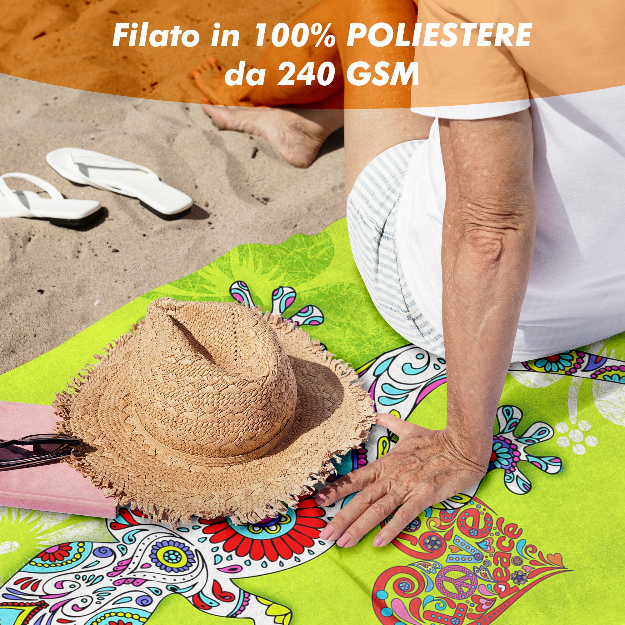 Telo Mare Asciugamano Da Spiaggia Misura Grande 100x180 Cm Assorbente In Morbida Microfibra Leggero Stampe Moderne Sabbia Lettino Vacanze Piscina Geco Verde