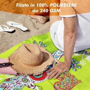 Telo Mare Asciugamano Da Spiaggia Misura Grande 100x180 Cm Assorbente In Morbida Microfibra Leggero Stampe Moderne Sabbia Lettino Vacanze Piscina Geco Verde
