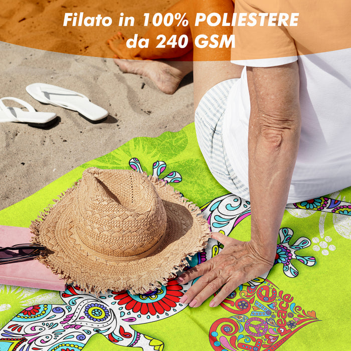 Telo Mare Asciugamano Da Spiaggia Misura Grande 100x180 Cm Assorbente In Morbida Microfibra Leggero Stampe Moderne Sabbia Lettino Vacanze Piscina Geco Verde