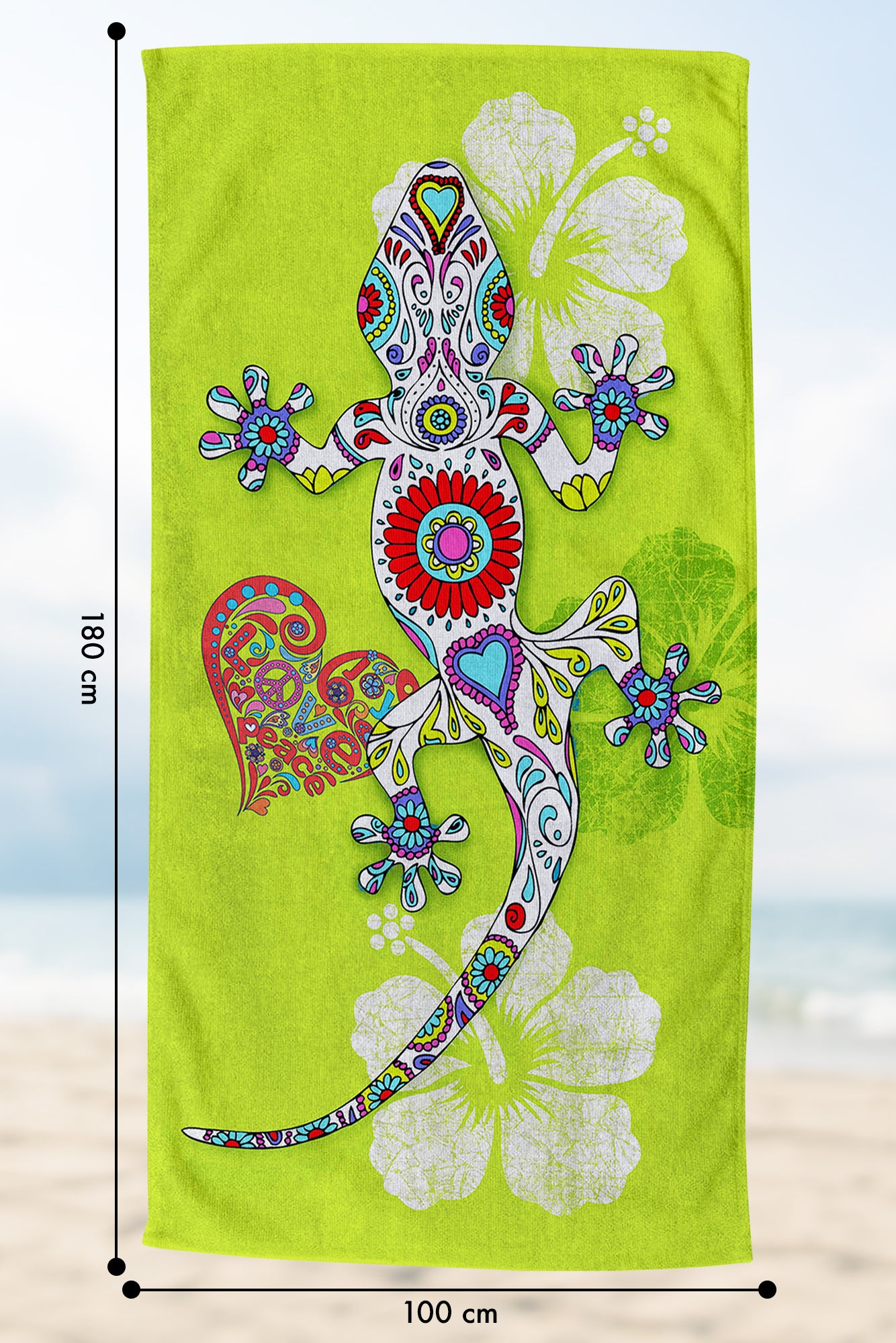 Telo Mare Asciugamano Da Spiaggia Misura Grande 100x180 Cm Assorbente In Morbida Microfibra Leggero Stampe Moderne Sabbia Lettino Vacanze Piscina Geco Verde