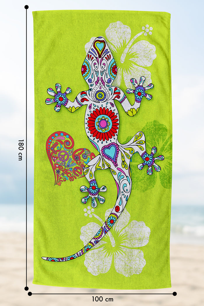 Telo Mare Asciugamano Da Spiaggia Misura Grande 100x180 Cm Assorbente In Morbida Microfibra Leggero Stampe Moderne Sabbia Lettino Vacanze Piscina Geco Verde