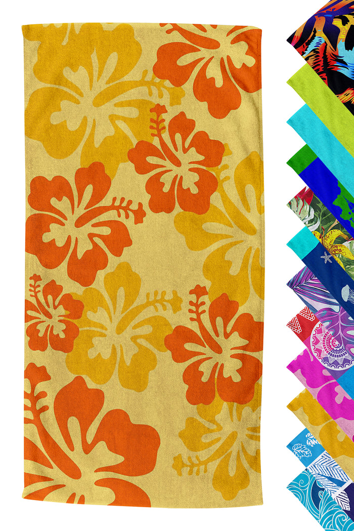 Telo Mare Asciugamano Da Spiaggia Misura Grande 100x180 Cm Assorbente In Morbida Microfibra Leggero Stampe Moderne Sabbia Lettino Vacanze Piscina Hawaii Arancio