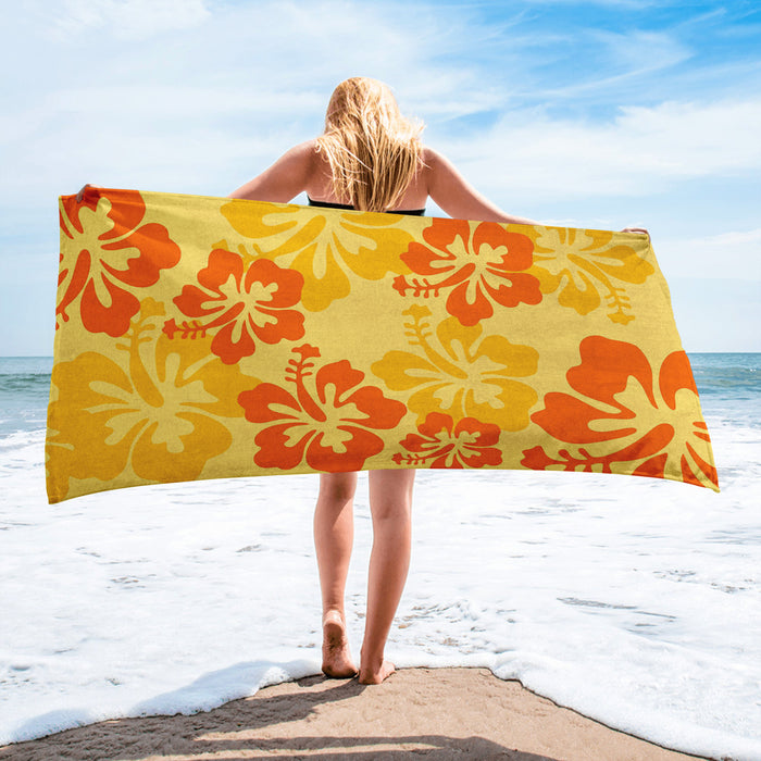 Telo Mare Asciugamano Da Spiaggia Misura Grande 100x180 Cm Assorbente In Morbida Microfibra Leggero Stampe Moderne Sabbia Lettino Vacanze Piscina Hawaii Arancio
