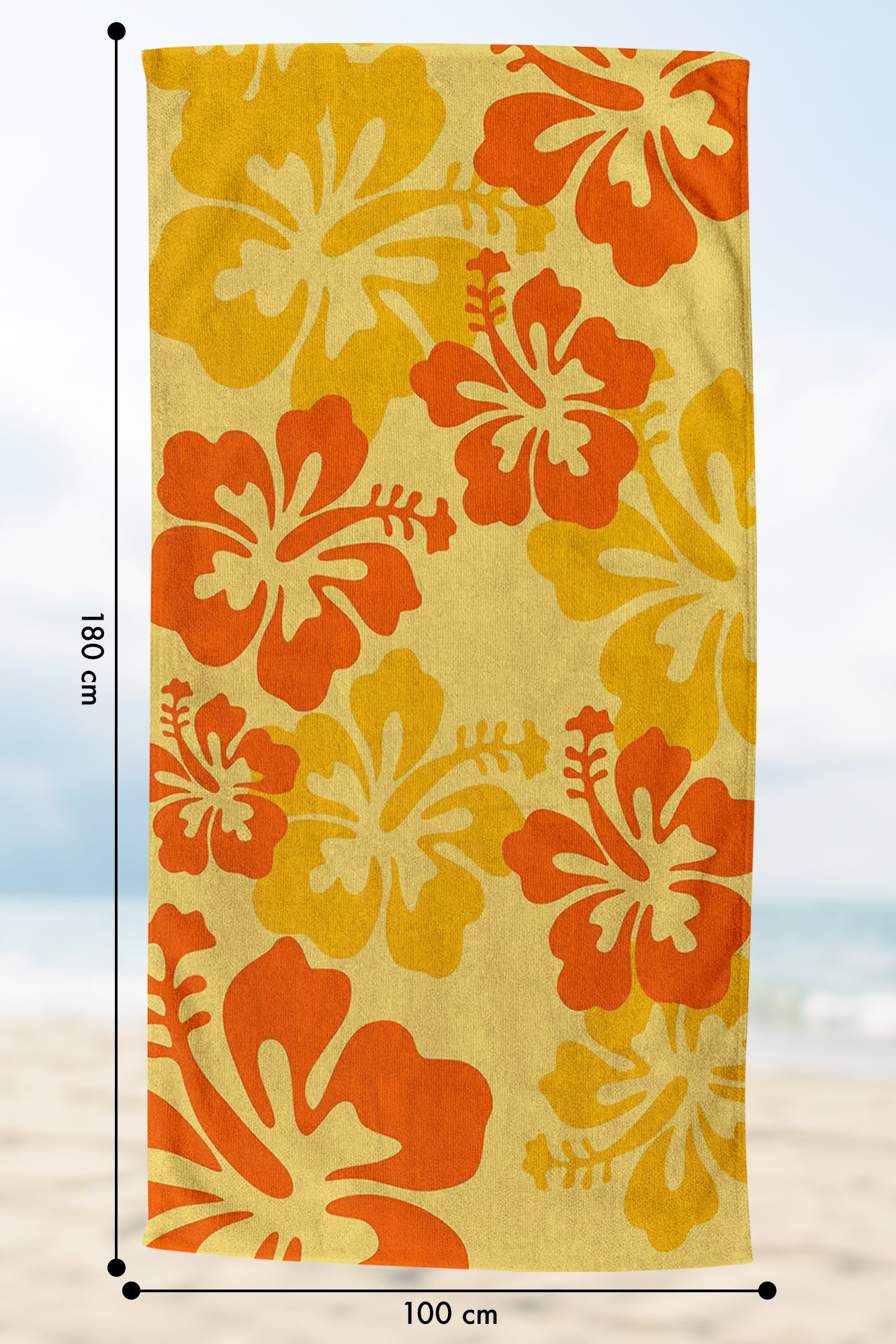 Telo Mare Asciugamano Da Spiaggia Misura Grande 100x180 Cm Assorbente In Morbida Microfibra Leggero Stampe Moderne Sabbia Lettino Vacanze Piscina Hawaii Arancio