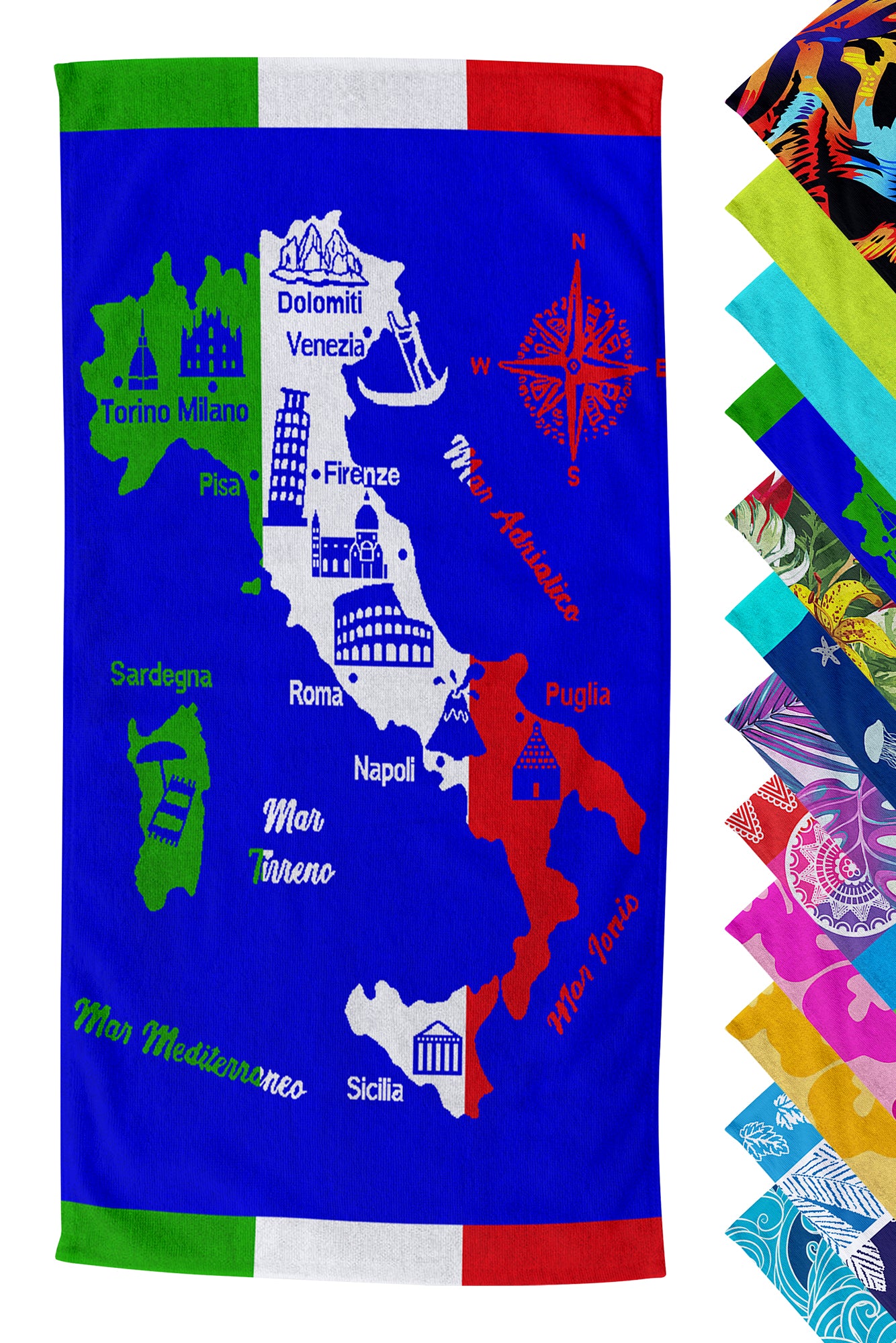 Telo Mare Asciugamano Da Spiaggia Misura Grande 100x180 Cm Assorbente In Morbida Microfibra Leggero Stampe Moderne Sabbia Lettino Vacanze Piscina Italia