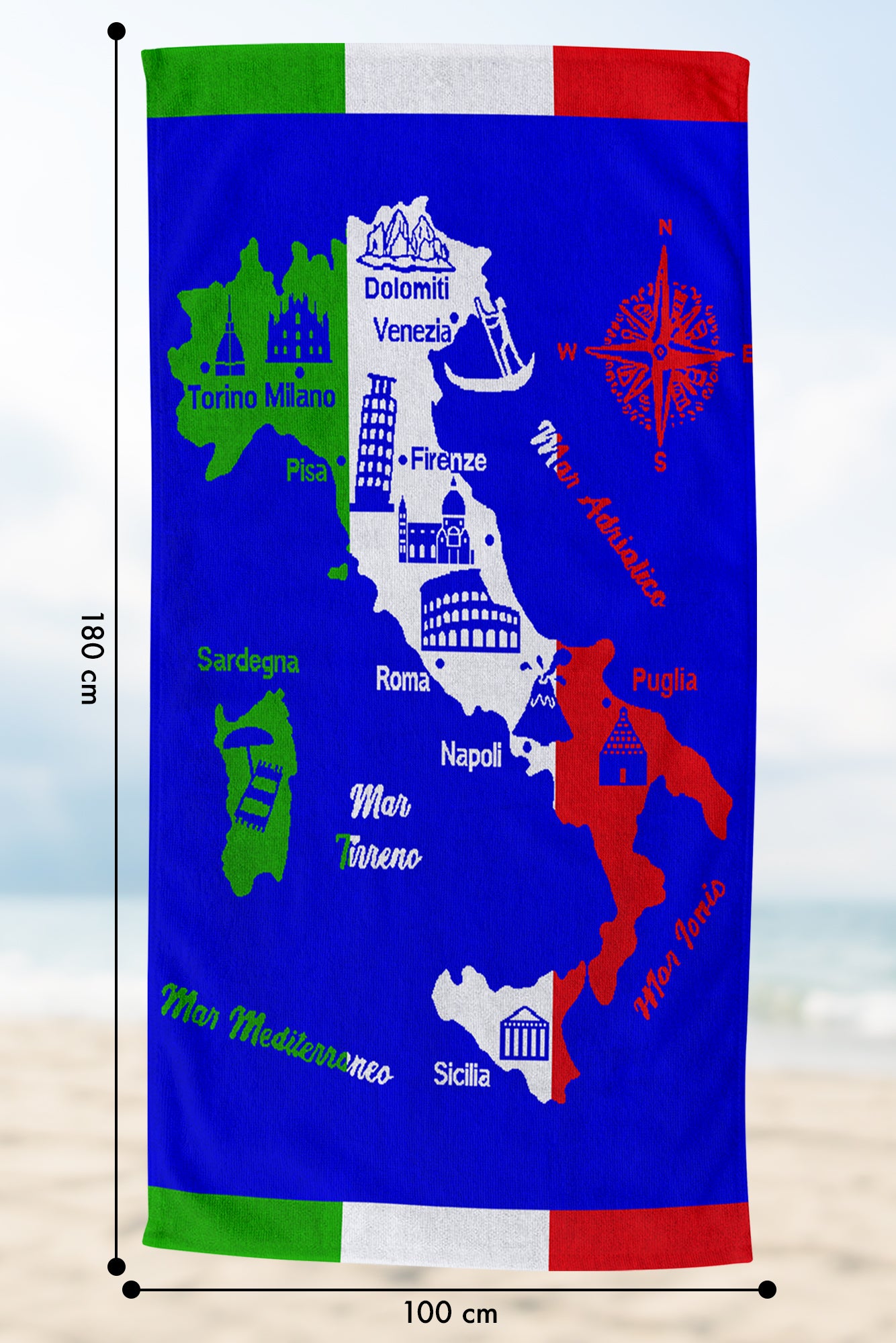 Telo Mare Asciugamano Da Spiaggia Misura Grande 100x180 Cm Assorbente In Morbida Microfibra Leggero Stampe Moderne Sabbia Lettino Vacanze Piscina Italia