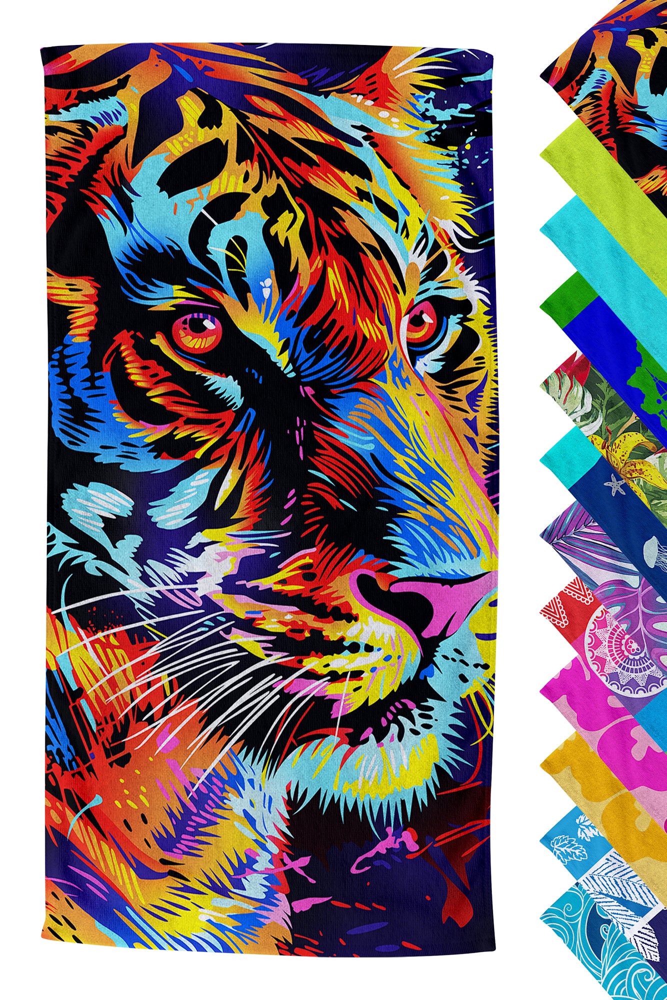 Telo Mare Asciugamano Da Spiaggia Misura Grande 100x180 Cm Assorbente In Morbida Microfibra Leggero Stampe Moderne Sabbia Lettino Vacanze Piscina Tigre