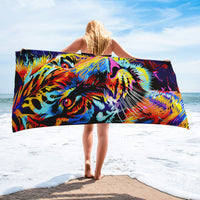 Telo Mare Asciugamano Da Spiaggia Misura Grande 100x180 Cm Assorbente In Morbida Microfibra Leggero Stampe Moderne Sabbia Lettino Vacanze Piscina Tigre