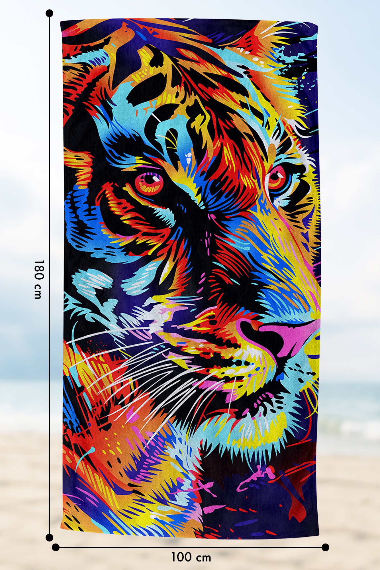 Telo Mare Asciugamano Da Spiaggia Misura Grande 100x180 Cm Assorbente In Morbida Microfibra Leggero Stampe Moderne Sabbia Lettino Vacanze Piscina Tigre