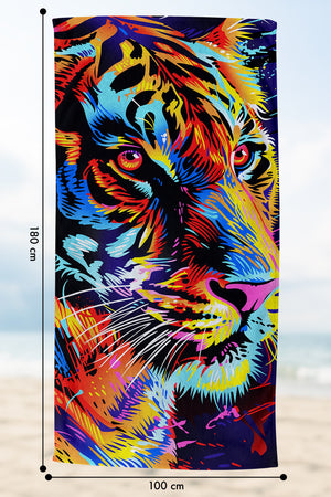 Telo Mare Asciugamano Da Spiaggia Misura Grande 100x180 Cm Assorbente In Morbida Microfibra Leggero Stampe Moderne Sabbia Lettino Vacanze Piscina Tigre