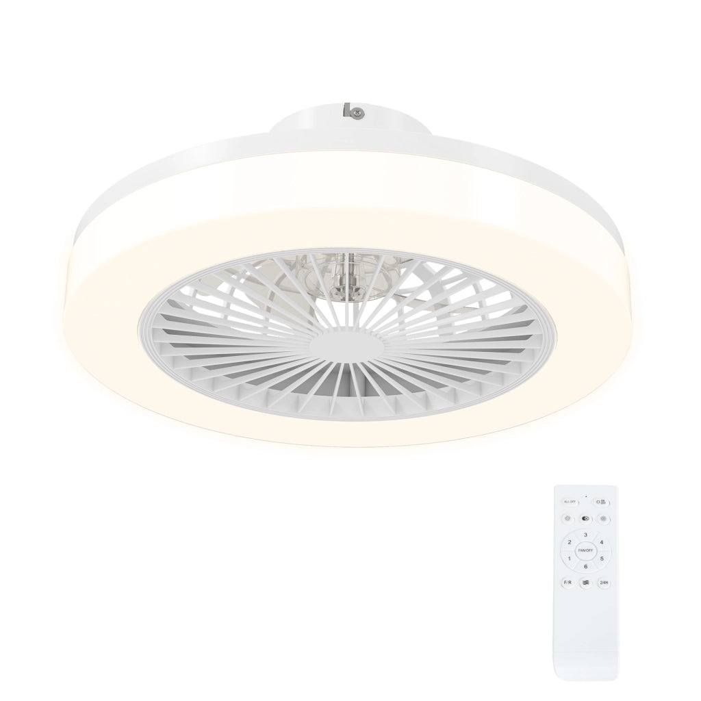 Ventilatore da soffitto con luce LED e telecomando, 6 velocità, motore DC in rame, bianco per casa