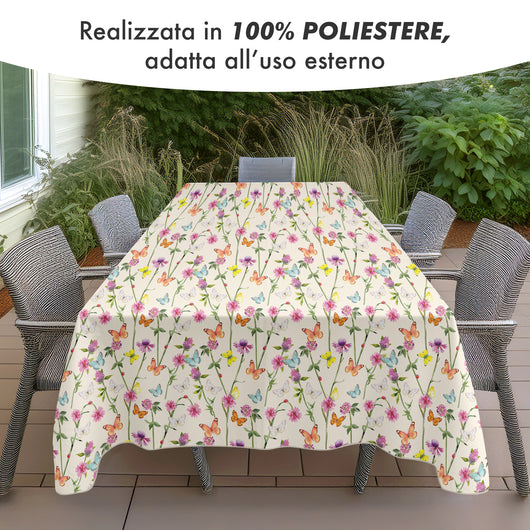 Tovaglia Antimacchia No Stiro Idrorepellente Resistente Alle Macchie Certificata Oeko Tex Copritavolo Proteggi Tavola Fantasie Estiva Estate Tavolo Giardino Terrazzo Cucina Tovaglie Moderne Farfalle - 140x230Cm