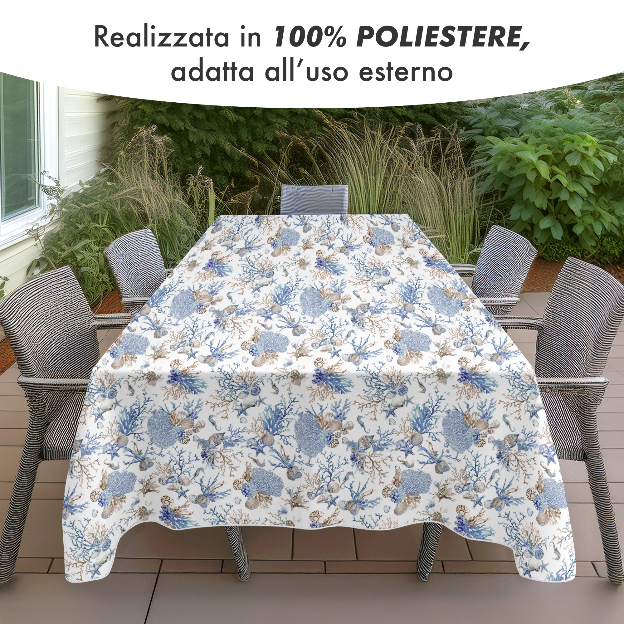 Tovaglia Antimacchia No Stiro Idrorepellente Resistente Alle Macchie Certificata Oeko Tex Copritavolo Proteggi Tavola Fantasie Estiva Estate Tavolo Giardino Terrazzo Cucina Tovaglie Moderne Marina - 140x180Cm