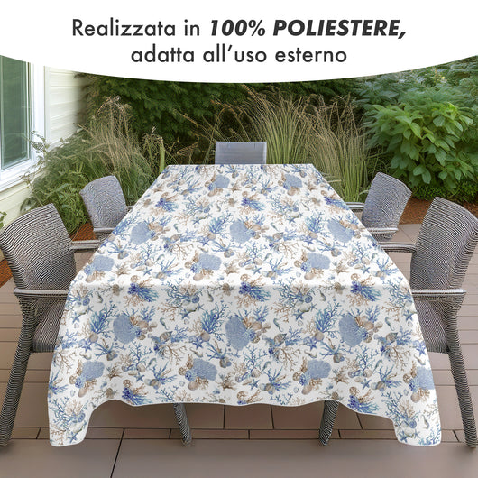 Tovaglia Antimacchia No Stiro Idrorepellente Resistente Alle Macchie Certificata Oeko Tex Copritavolo Proteggi Tavola Fantasie Estiva Estate Tavolo Giardino Terrazzo Cucina Tovaglie Moderne Marina - 140x180Cm