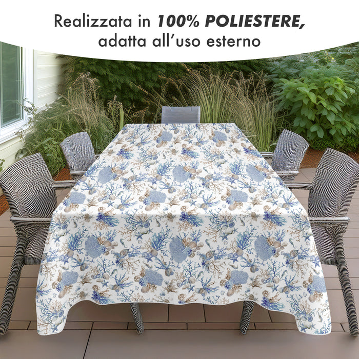 Tovaglia Antimacchia No Stiro Idrorepellente Resistente Alle Macchie Certificata Oeko Tex Copritavolo Proteggi Tavola Fantasie Estiva Estate Tavolo Giardino Terrazzo Cucina Tovaglie Moderne Marina - 140x180Cm