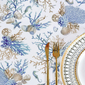 Tovaglia Antimacchia No Stiro Idrorepellente Resistente Alle Macchie Certificata Oeko Tex Copritavolo Proteggi Tavola Fantasie Estiva Estate Tavolo Giardino Terrazzo Cucina Tovaglie Moderne Marina - 140x180Cm