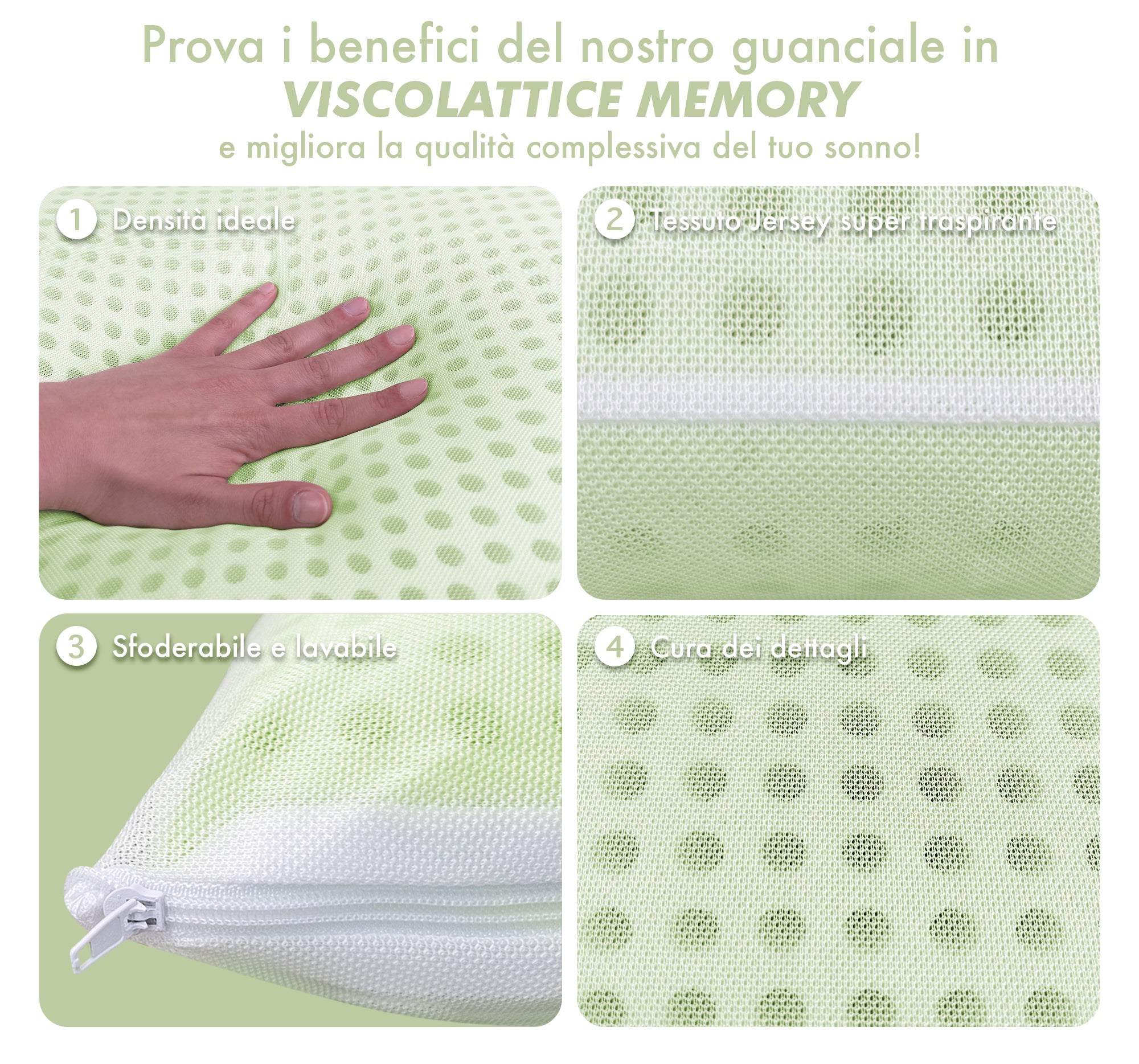 Guanciale In Memory Foam Microforato Profumato Aromaterapia Cuscino Letto Saponetta Prodotto Italiano Traspirante Sfoderabile Colorato Anallergico Aloe