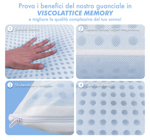 Guanciale In Memory Foam Microforato Profumato Aromaterapia Cuscino Letto Saponetta Prodotto Italiano Traspirante Sfoderabile Colorato Anallergico Eucalipto