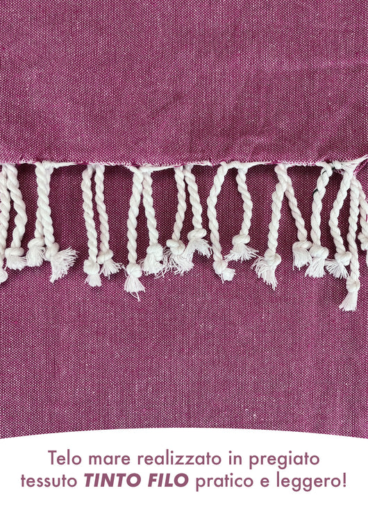 Telo Mare Con Frange Asciugamano Da Spiaggia Misura Grande 90x180 Cm Con Pochette Astuccio Assorbente In Morbido Cotone Leggero Stampa Tutti Al Mare AntiSabbia Lettino Vacanze Piscina Lilla