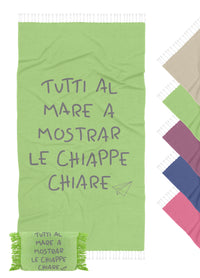 Telo Mare Con Frange Asciugamano Da Spiaggia Misura Grande 90x180 Cm Con Pochette Astuccio Assorbente In Morbido Cotone Leggero Stampa Tutti Al Mare AntiSabbia Lettino Vacanze Piscina Lime