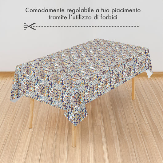 Tovaglia Antimacchia In Pvc Stampa Digitale Idrorepellente Facile Da Tagliare Copritavolo Cucina Vendita A Metro Tavolo Interno Esterno Salvatavolo Cerata 140x700Cm - Dis80-Maiolica